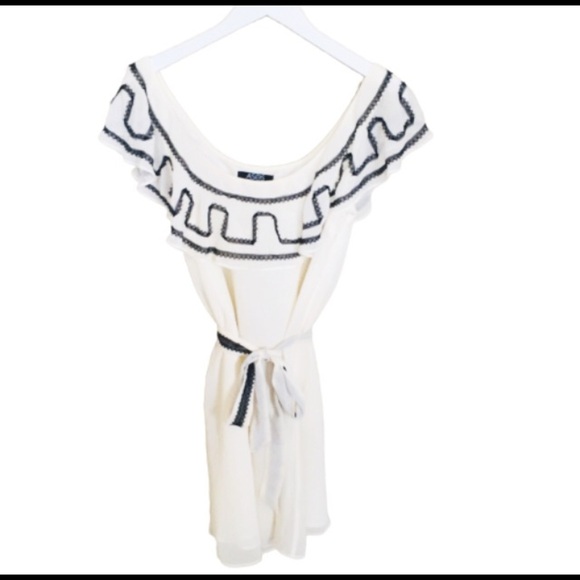 ASOS Boho Belted Dress With Lace Contrast Trim & Overlay Detail Ivory Sz 6/UK 10 - Picture 3 of 7